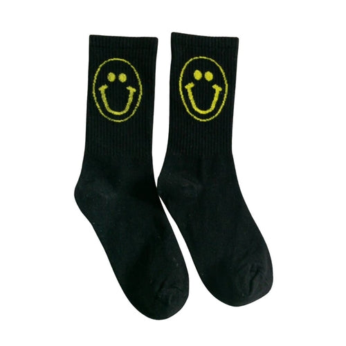 Retro 1980s Happy Face Cotton Crew Socks (4 Color Options) - Horizon Bliss