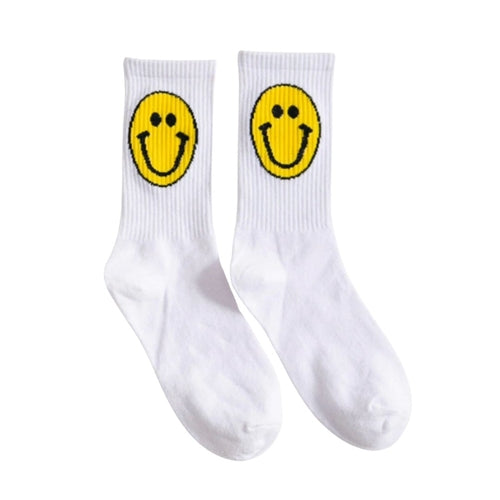 Retro 1980s Happy Face Cotton Crew Socks (4 Color Options) - Horizon Bliss