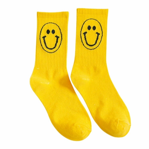 Retro 1980s Happy Face Cotton Crew Socks (4 Color Options) - Horizon Bliss