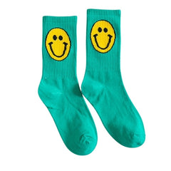 Retro 1980s Happy Face Cotton Crew Socks (4 Color Options) - Horizon Bliss