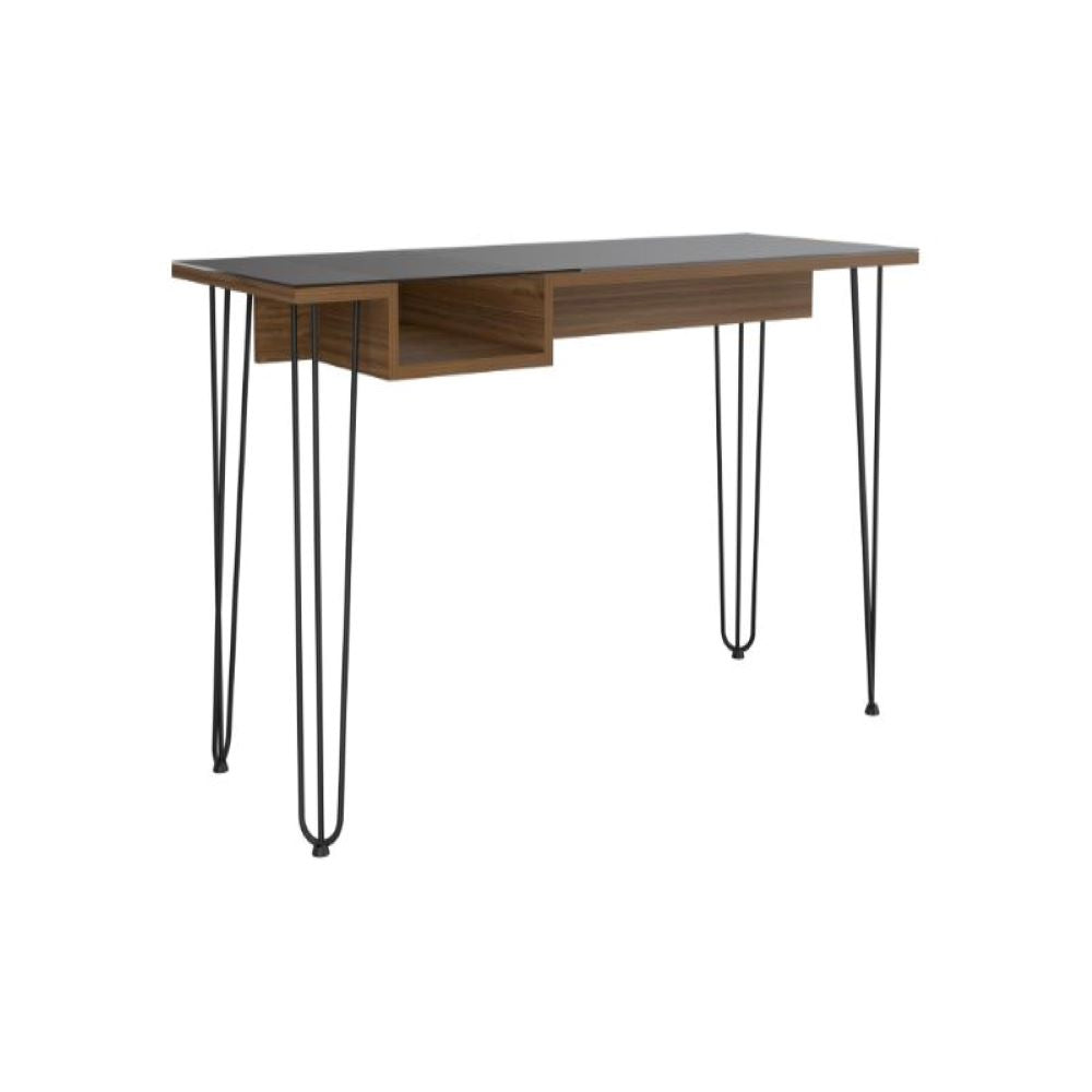 Desk Rolo140, One Shelf, Four Legs, Mahogany Finish - Horizon Bliss