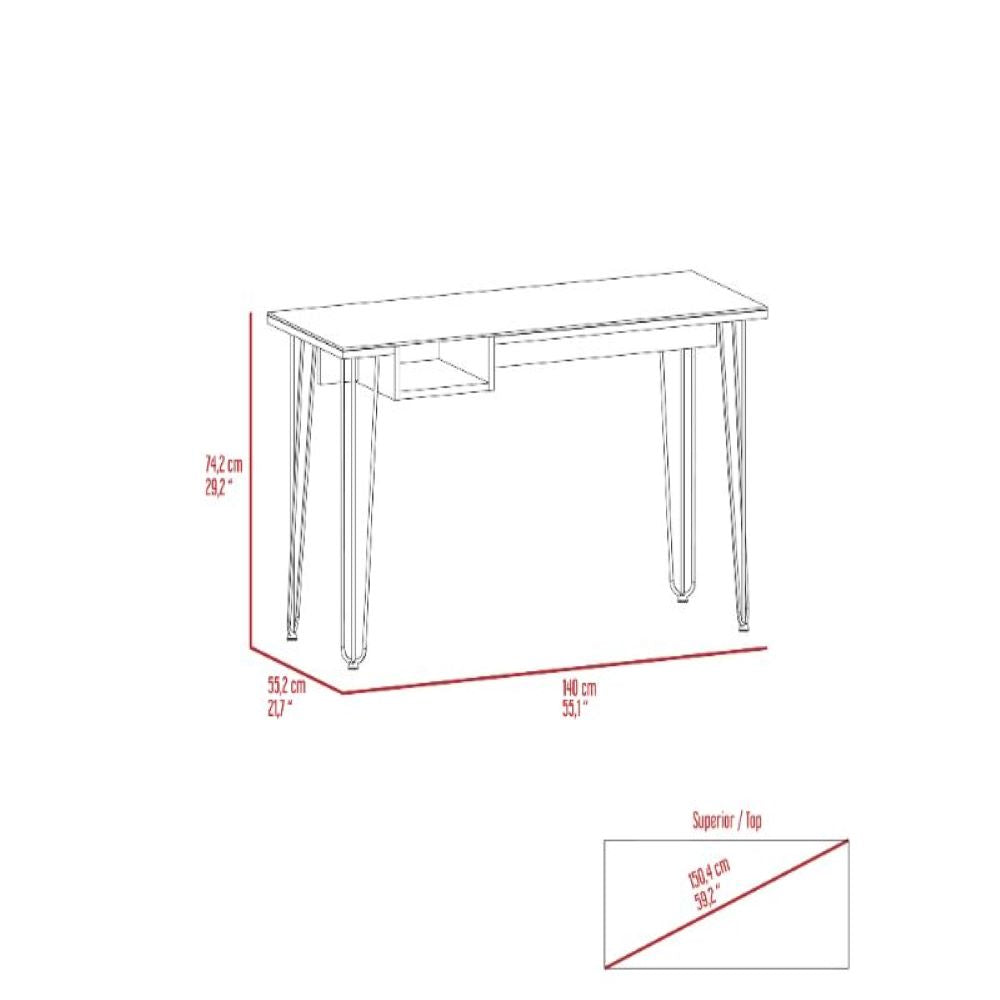 Desk Rolo140, One Shelf, Four Legs, Mahogany Finish - Horizon Bliss