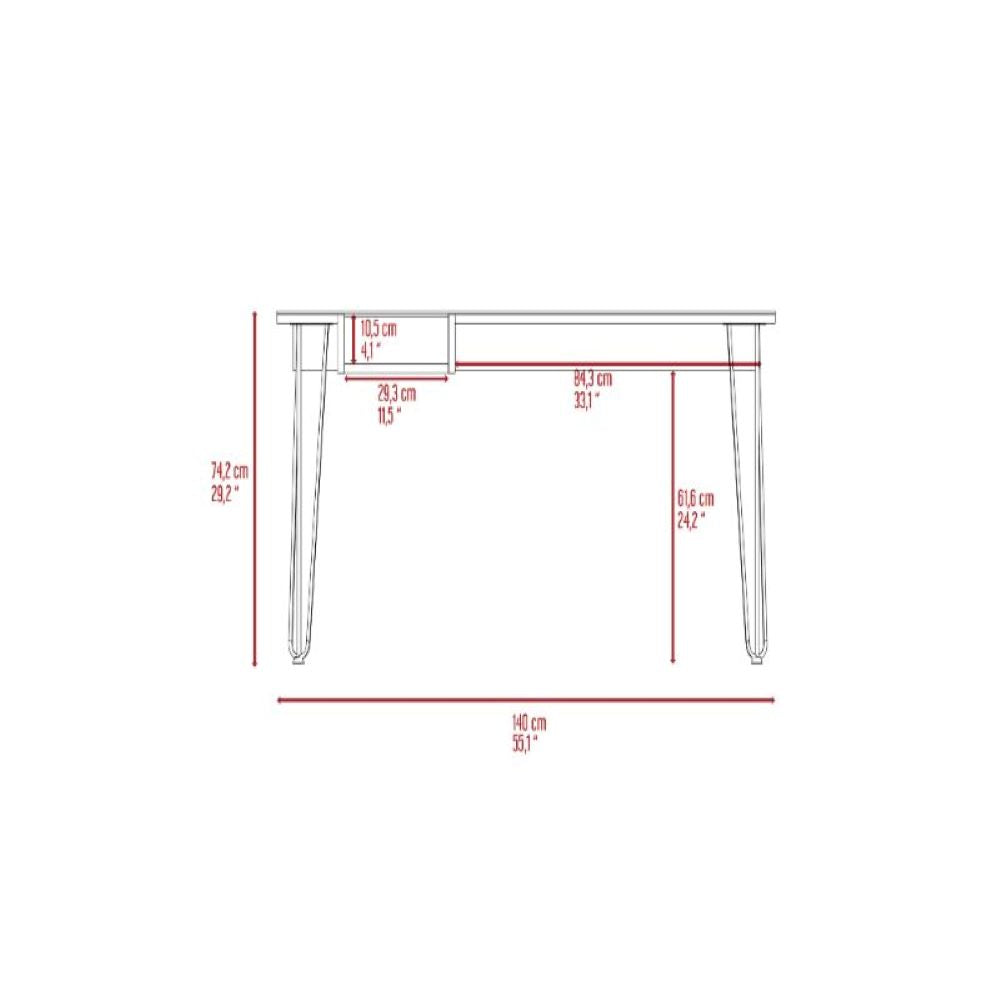 Desk Rolo140, One Shelf, Four Legs, Mahogany Finish - Horizon Bliss