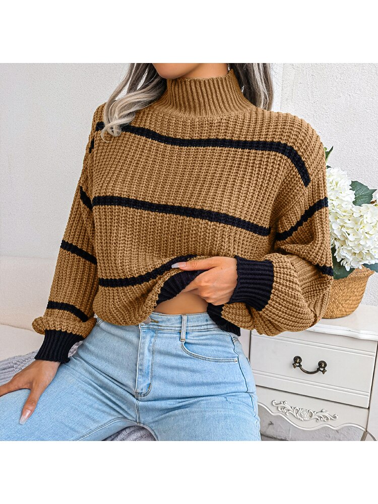 Vintage Striped Sweater  Long Sleeve Casual Knitted Pullover Jumper - Horizon Bliss