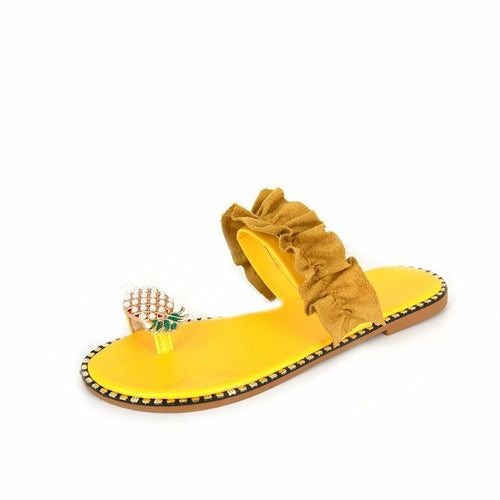 Pineapple Pearl Beach Slides Flat Toe Casual Womens Slippers - Horizon Bliss