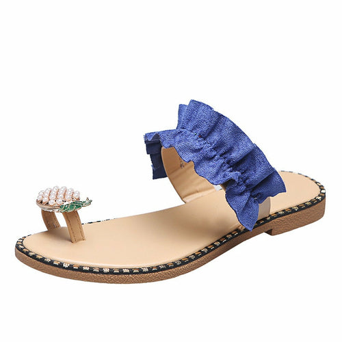 Pineapple Pearl Beach Slides Flat Toe Casual Womens Slippers - Horizon Bliss