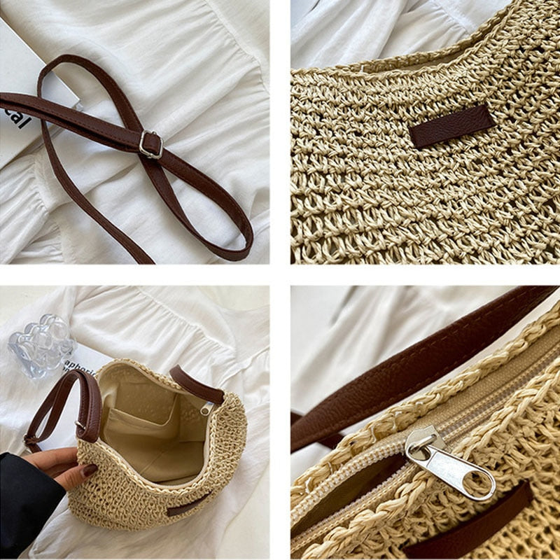 Casual Summer Shoulder Straw Bag - Horizon Bliss