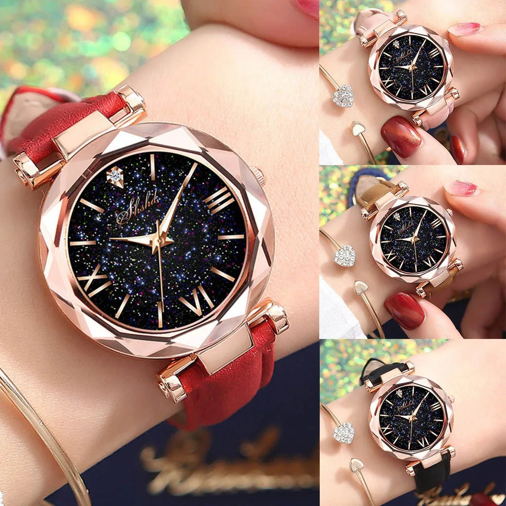 Women Fashion Casual Leather Belt Watches - Horizon Bliss