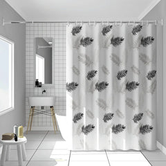 Peva Shower Curtain Waterproof Fabric Bathroom Curtain With Hooks Punch Free Black Leaves Luxury Bath Curtains Home Decor - Horizon Bliss