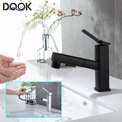 DQOK bathroom basin faucets basin mixer sink faucet Pull Out bathroom water mixer Chrome brass Modern Washbasin faucets Black - Horizon Bliss