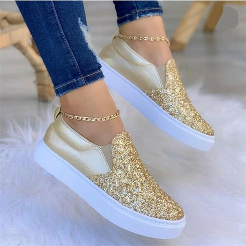 Moccasins Glitter Flat Female Loafers Shoes Rose Gold/Black/Gold - Horizon Bliss