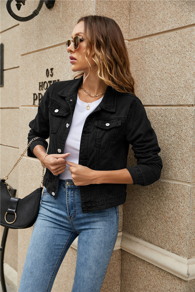 Women's Denim Jackets Fashion Female Casual Long Sleeve Lapel Solid - Horizon Bliss