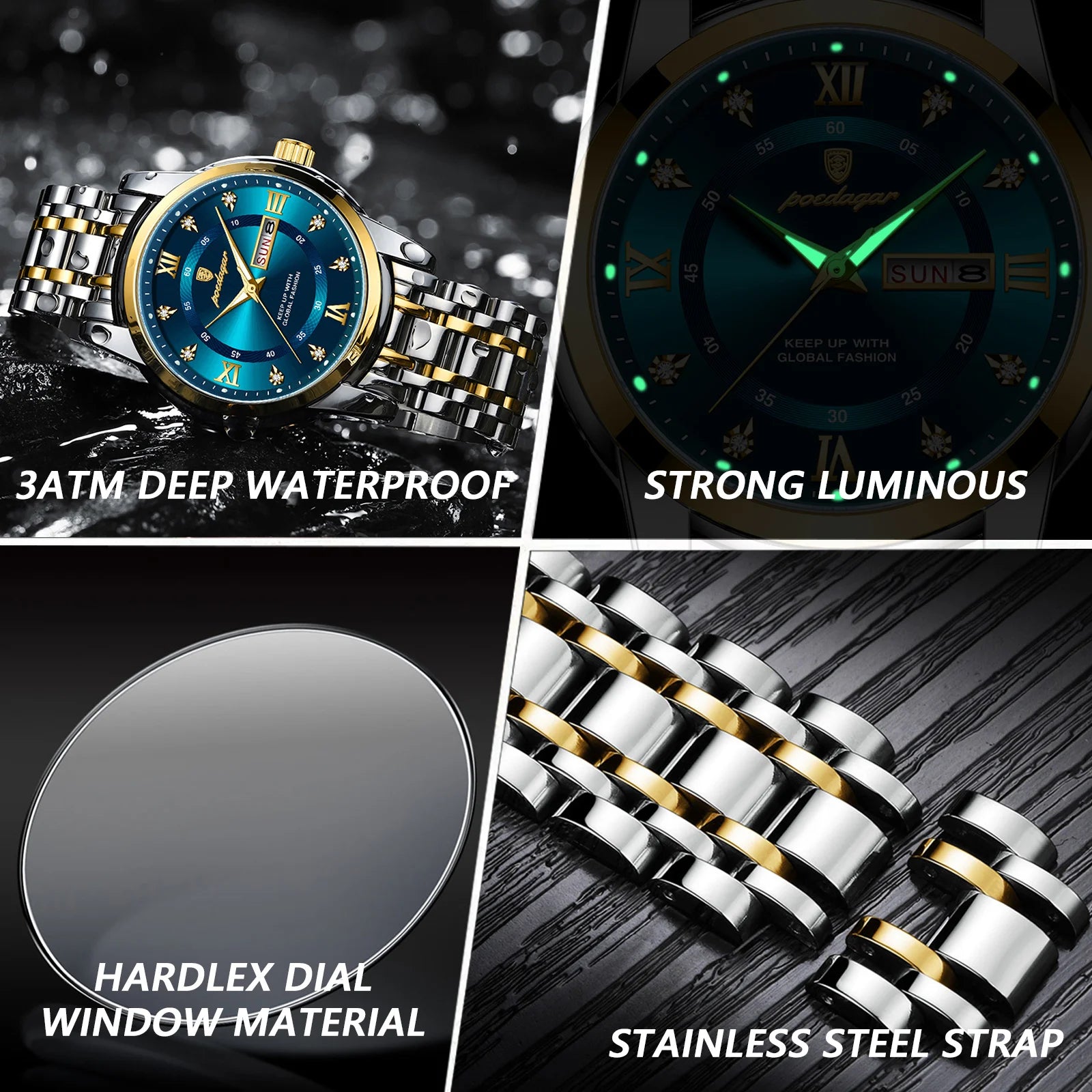 POEDAGAR Luxury Watch for Man Elegant Date Week Waterproof Luminous - Horizon Bliss