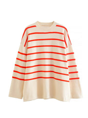 Side Slit Striped Beige Casual Knitted Pullovers Sweater - Horizon Bliss