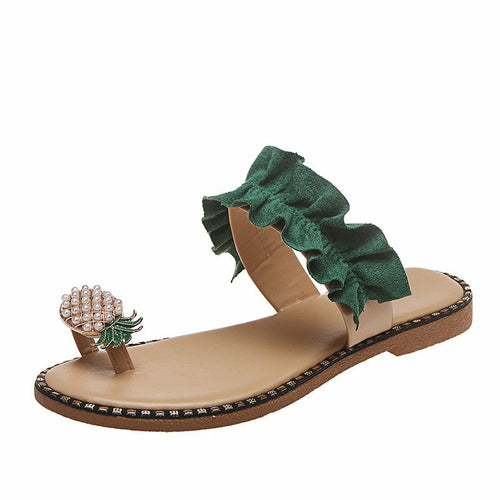 Pineapple Pearl Beach Slides Flat Toe Casual Womens Slippers - Horizon Bliss