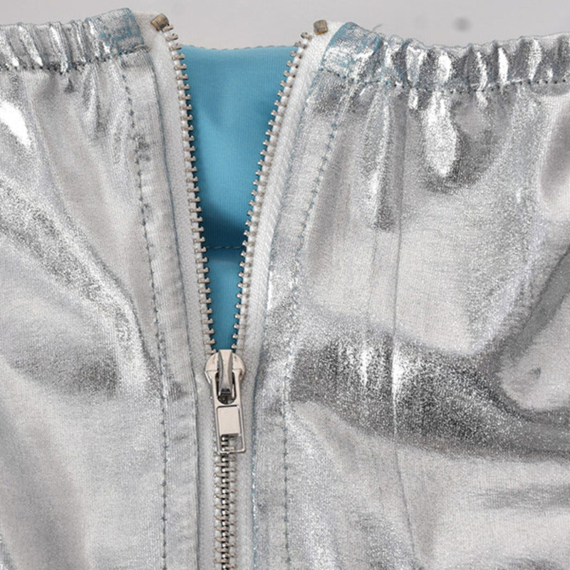 Silver Women's Puffer Skirt Metallic Shiny Solid Warm Quilted Mini - Horizon Bliss