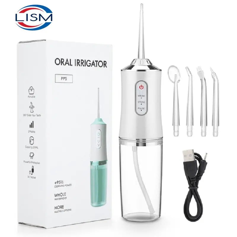 Oral Irrigator Portable Dental Water Flosser USB Rechargeable Water Jet Floss Tooth Pick 4 Jet Tip 220ml 3 Modes IPX7 1400rpm - Horizon Bliss