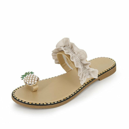 Pineapple Pearl Beach Slides Flat Toe Casual Womens Slippers - Horizon Bliss