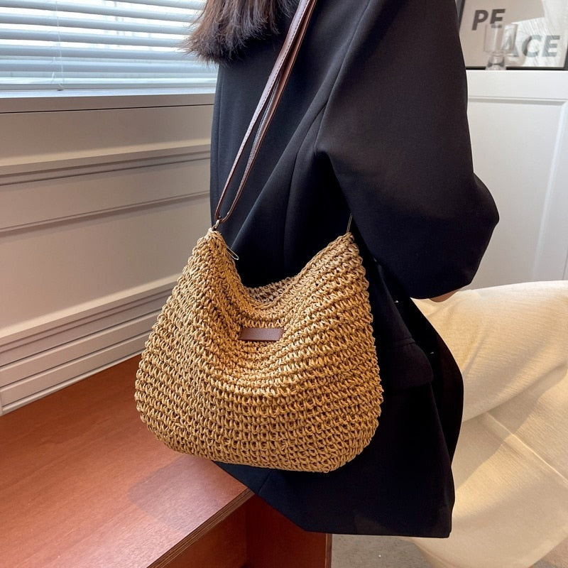 Casual Summer Shoulder Straw Bag - Horizon Bliss