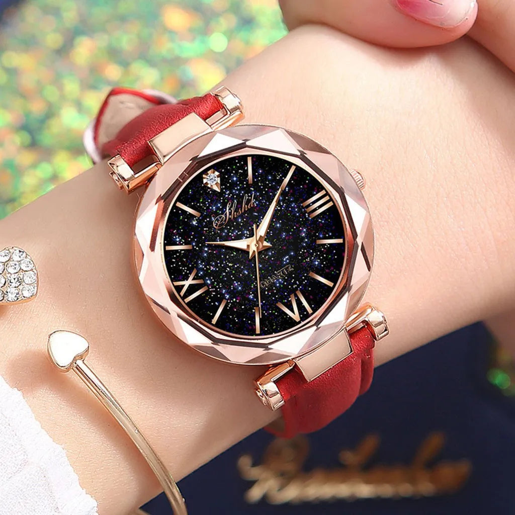 Women Fashion Casual Leather Belt Watches - Horizon Bliss