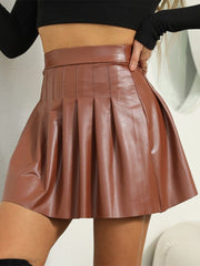 Fashion PU Leather Mini Skirt Elegant Solid Pleated Skirts - Horizon Bliss