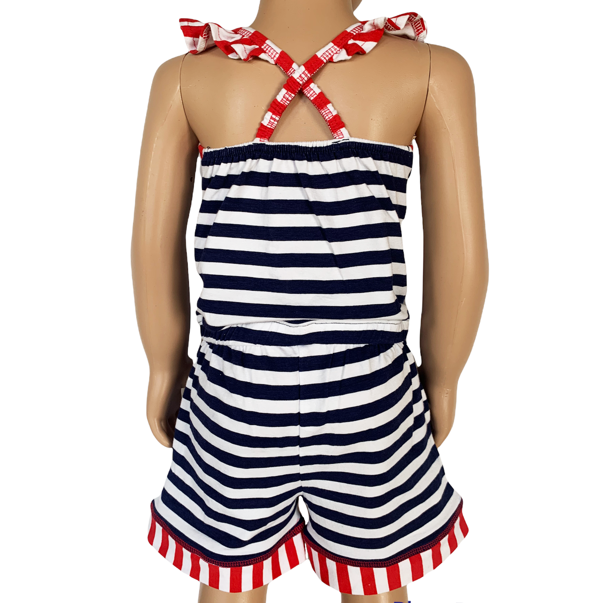 AnnLoren Girls Anchors Away Nautical Jumpsuit Summer Romper - Horizon Bliss