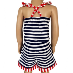 AnnLoren Girls Anchors Away Nautical Jumpsuit Summer Romper - Horizon Bliss