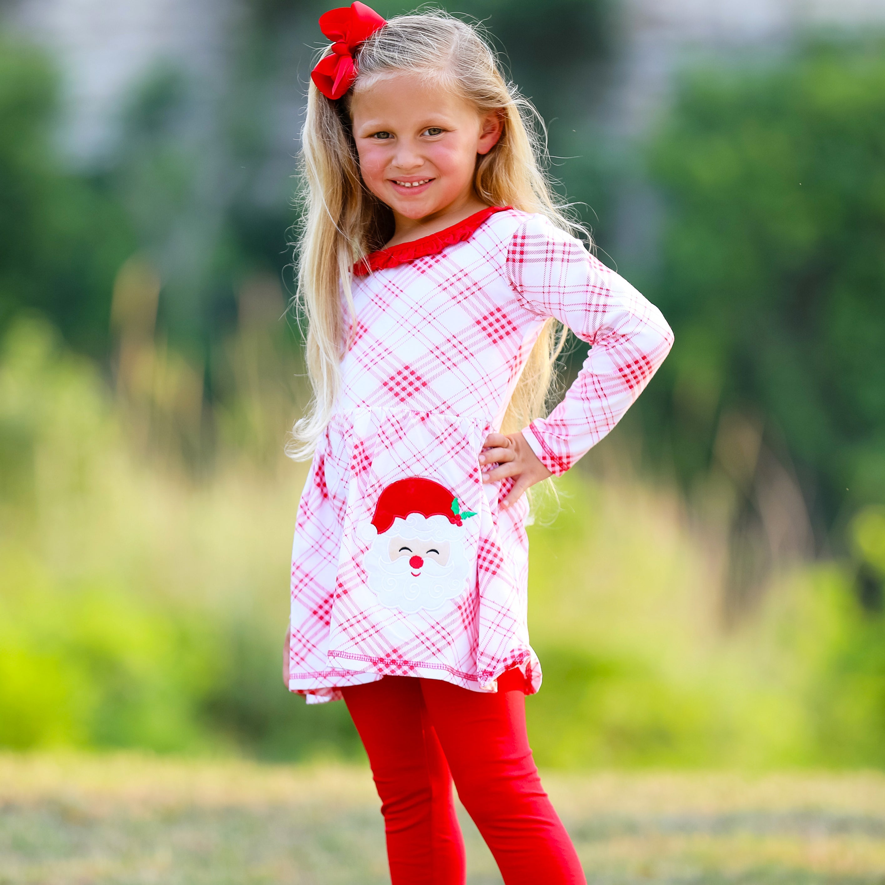 AnnLoren Girls Boutique Santa Holiday Christmas Holiday Clothing Set - Horizon Bliss