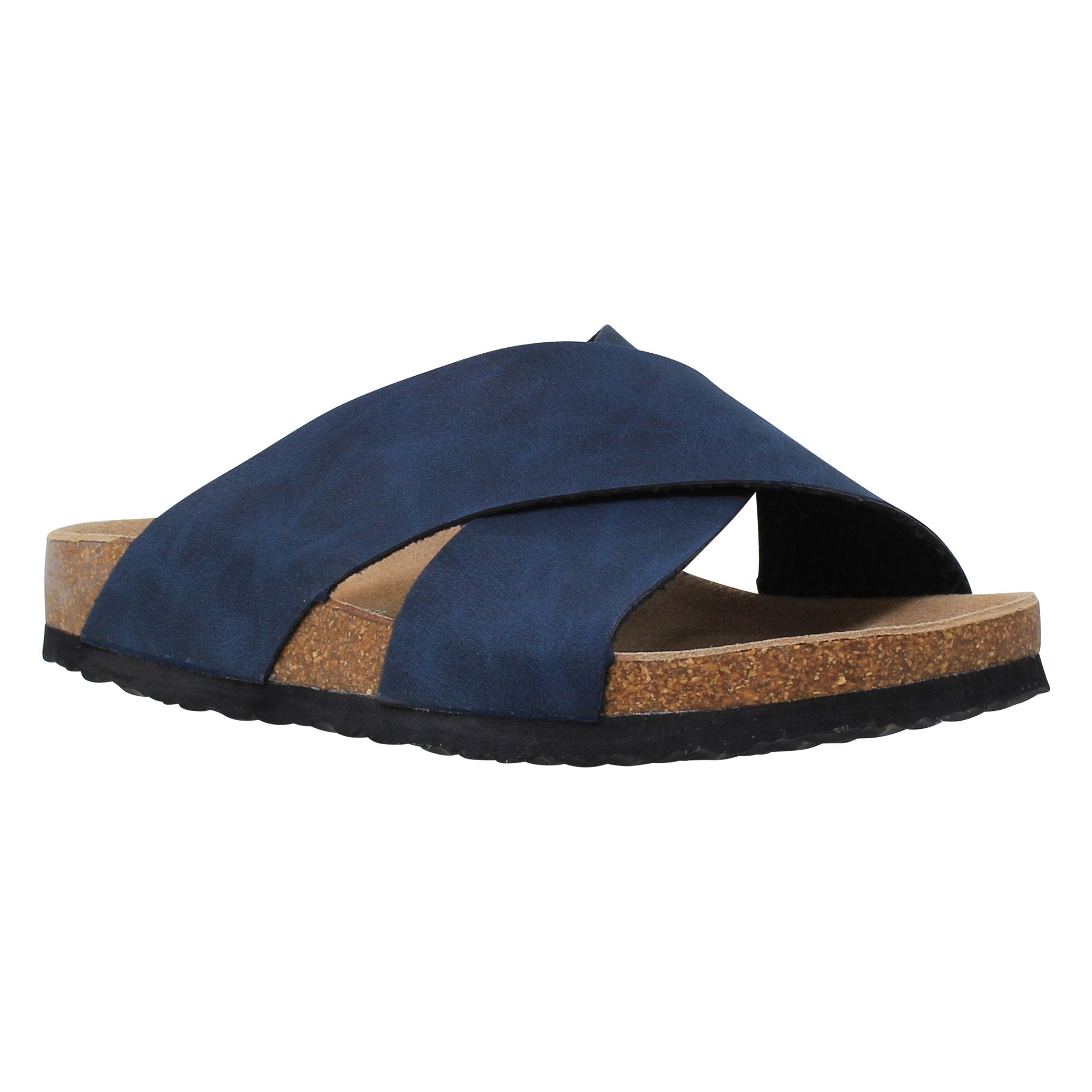 SOBEYO Classic Cork Sandals Criss-Cross Strap Slip On Navy Blue - Horizon Bliss