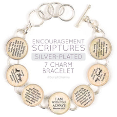 Encouragement Scriptures - Silver-Plated Bible Verse Charm Bracelet - Horizon Bliss