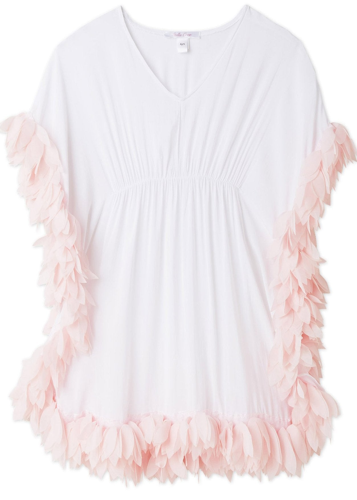 Cover-up Poncho White with Pink Petals - Horizon Bliss