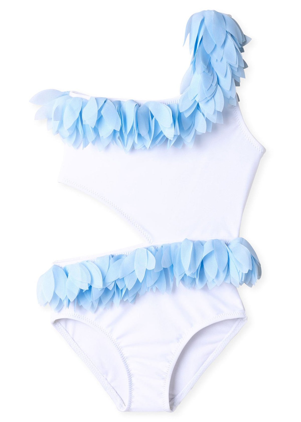 White Side Cutout Swimsuit with Petals - Horizon Bliss