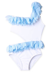 White Side Cutout Swimsuit with Petals - Horizon Bliss