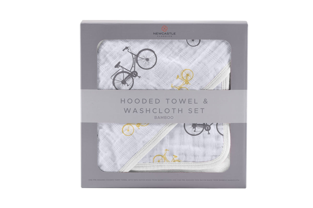 Vintage Bicycle Bamboo Muslin Hooded Towel and Washcloth Set - Horizon Bliss