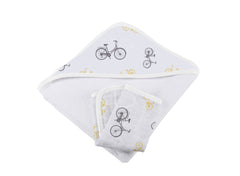 Vintage Bicycle Bamboo Muslin Hooded Towel and Washcloth Set - Horizon Bliss