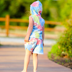 AL Limited Little & Big Girls Pastel Tie Dye Hoodie Top Shorts Camp - Horizon Bliss