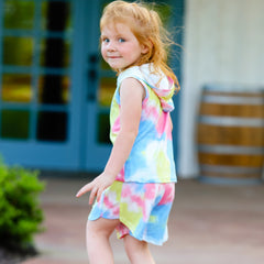 AL Limited Little & Big Girls Pastel Tie Dye Hoodie Top Shorts Camp - Horizon Bliss