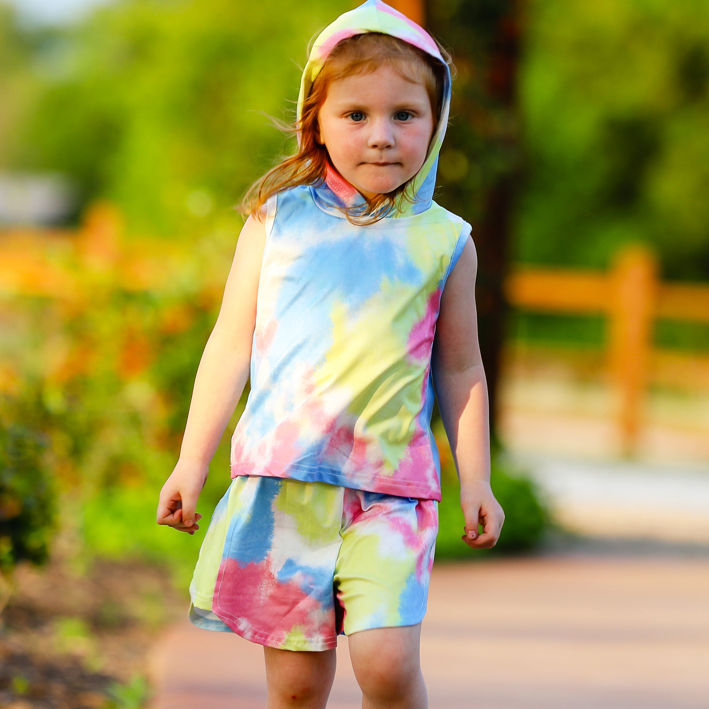 AL Limited Little & Big Girls Pastel Tie Dye Hoodie Top Shorts Camp - Horizon Bliss