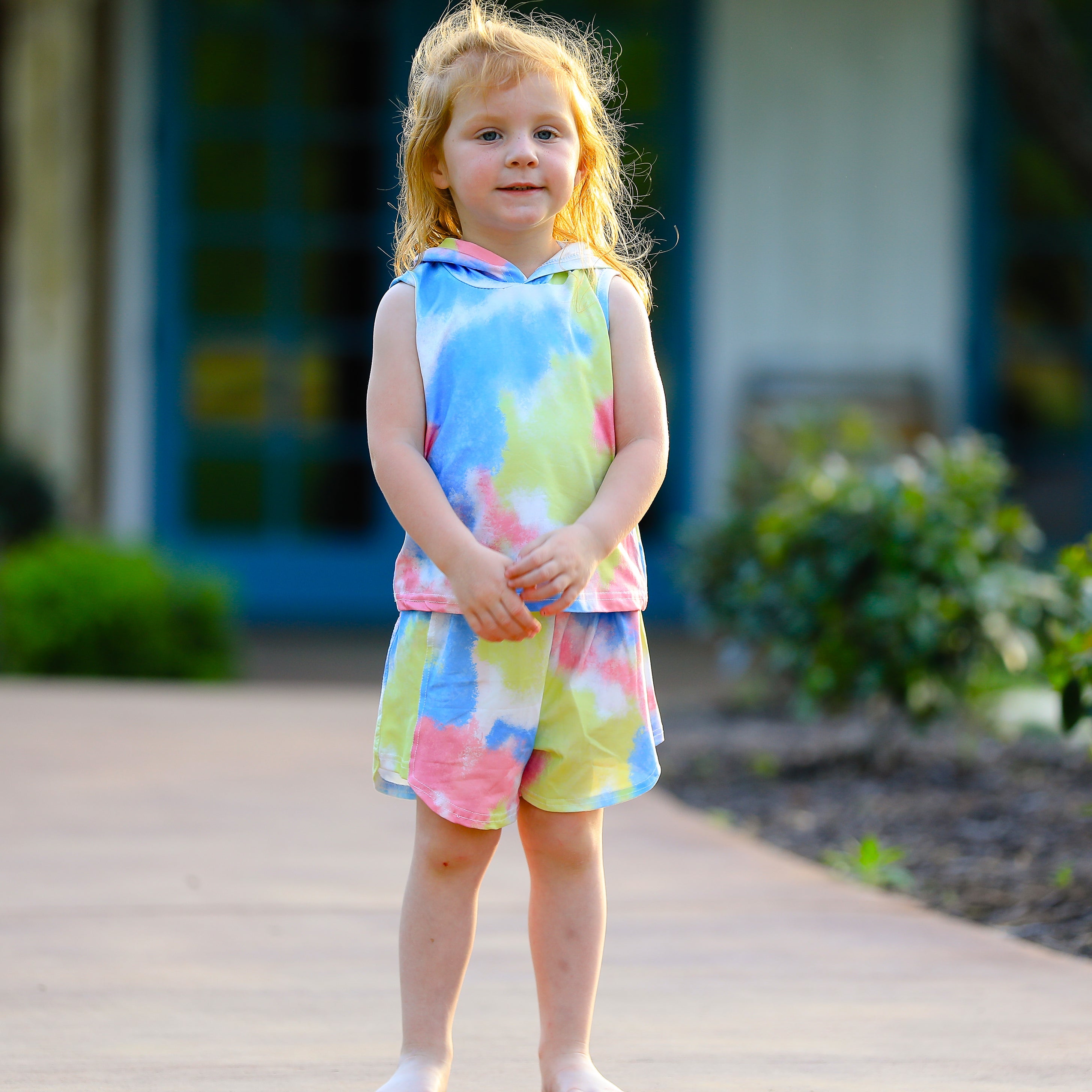 AL Limited Little & Big Girls Pastel Tie Dye Hoodie Top Shorts Camp - Horizon Bliss