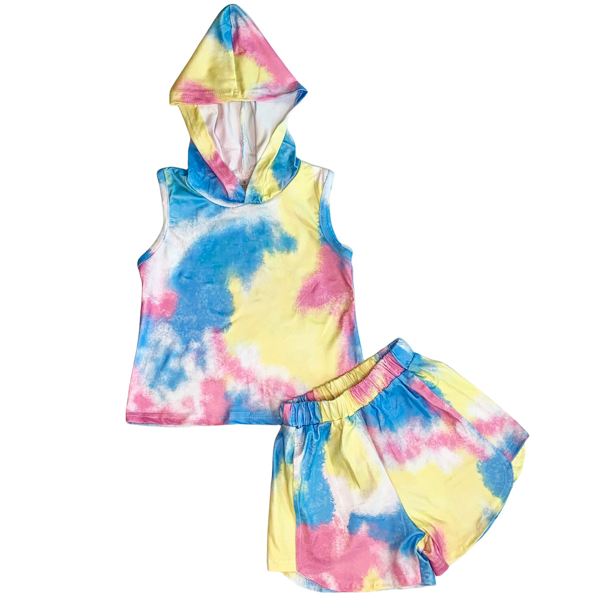 AL Limited Little & Big Girls Pastel Tie Dye Hoodie Top Shorts Camp - Horizon Bliss