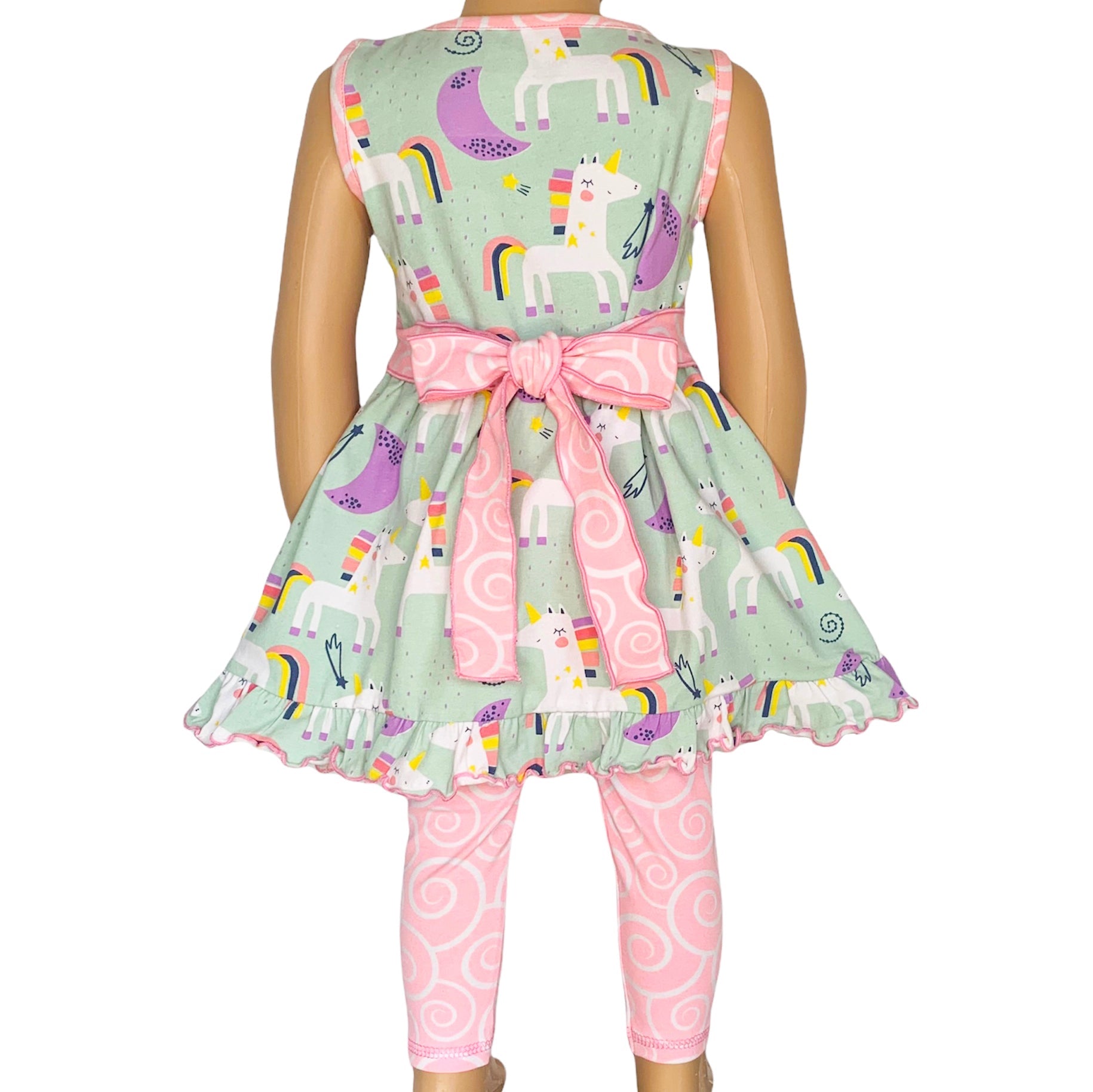 AnnLoren Girls Unicorns Rainbow Dress & Pink Swirl Leggings Outfit - Horizon Bliss