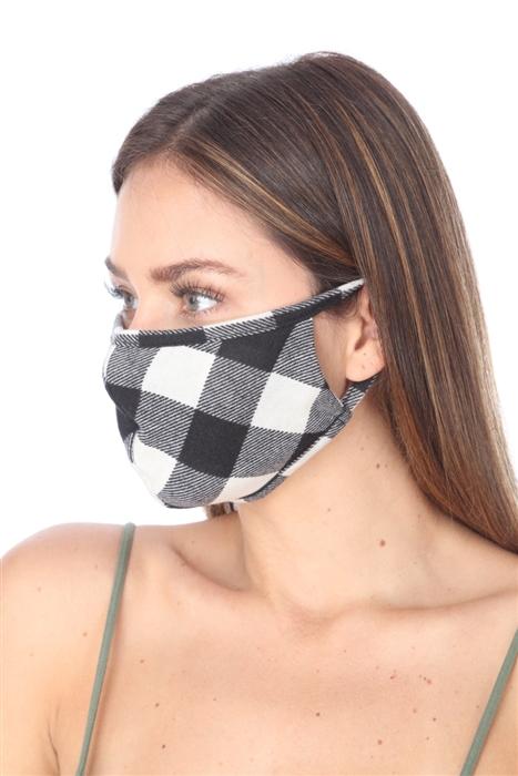 FASHION MASK 101 WHITE BLACK PLAID FACE MASK DOUBLE LAYER