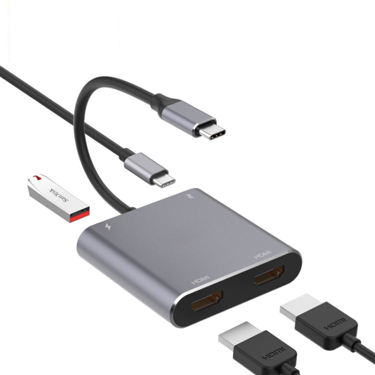 4 in 1 Type-C to Dual HDMI + USB + Type-C HUB Adapter - Horizon Bliss