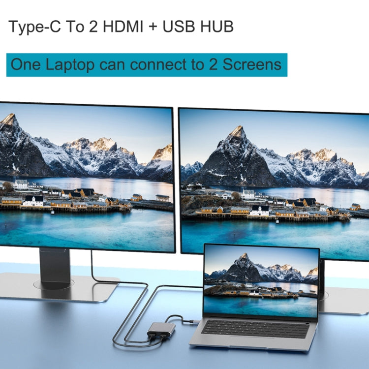 4 in 1 Type-C to Dual HDMI + USB + Type-C HUB Adapter - Horizon Bliss