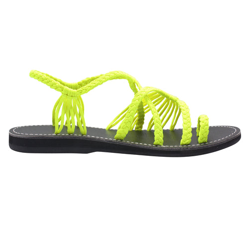 Markerandhands Handwoven Rope Flat Sandals For Women Tour Neon size 5 - Horizon Bliss