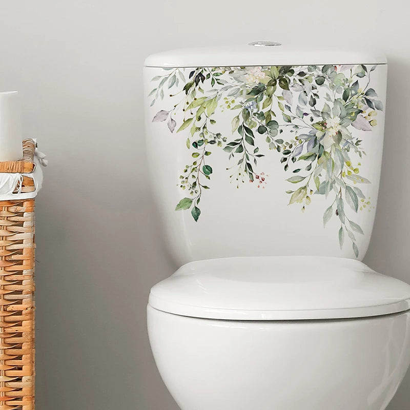 Green Plant Leaves Bathroom Stickers - Horizon Bliss