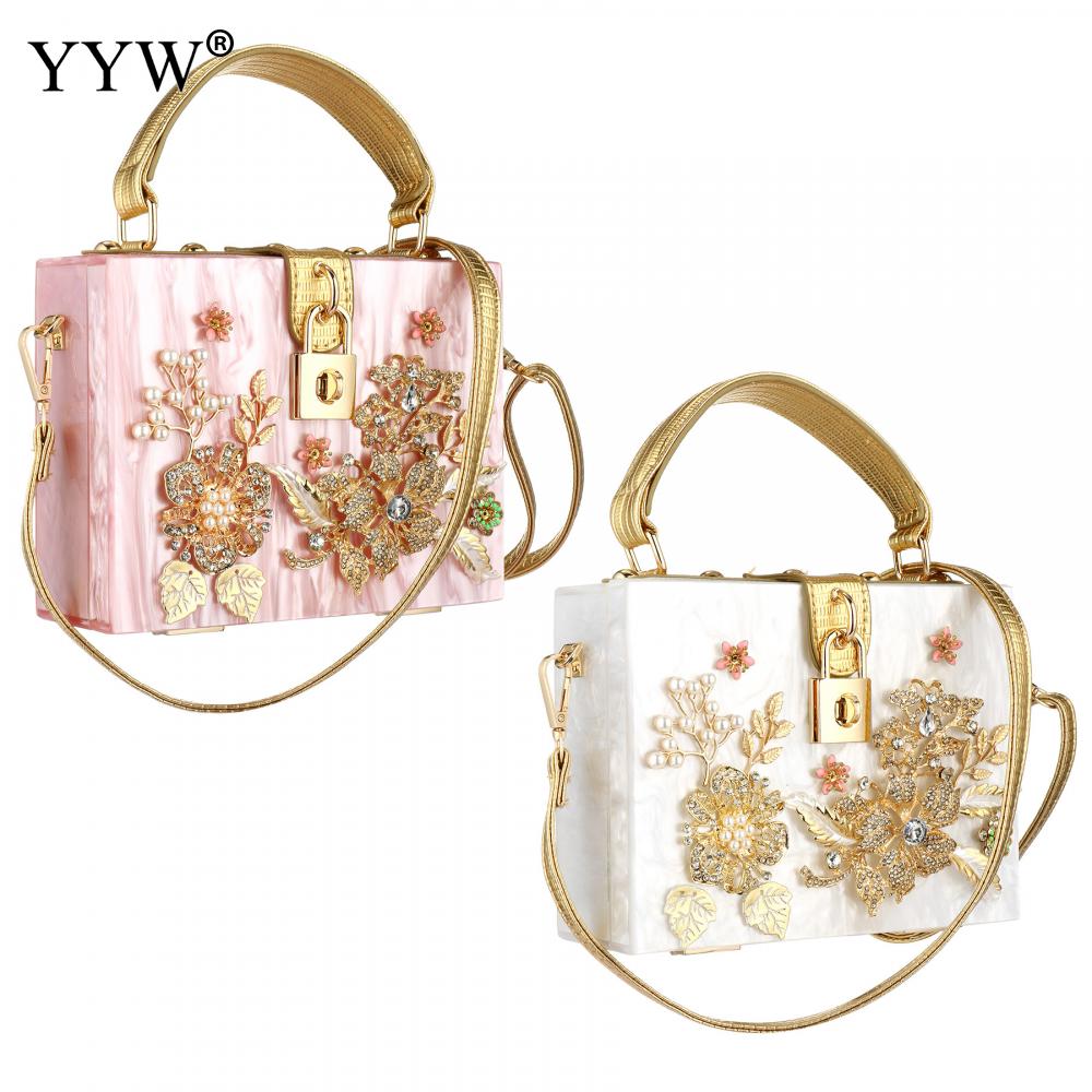 Acrylic Handbags Women 2022 Fashion Flower Shoulder Bags Evening Party