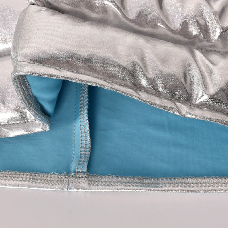 Silver Women's Puffer Skirt Metallic Shiny Solid Warm Quilted Mini - Horizon Bliss