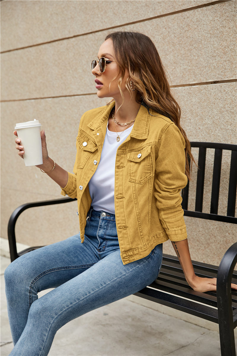 Women's Denim Jackets Fashion Female Casual Long Sleeve Lapel Solid - Horizon Bliss