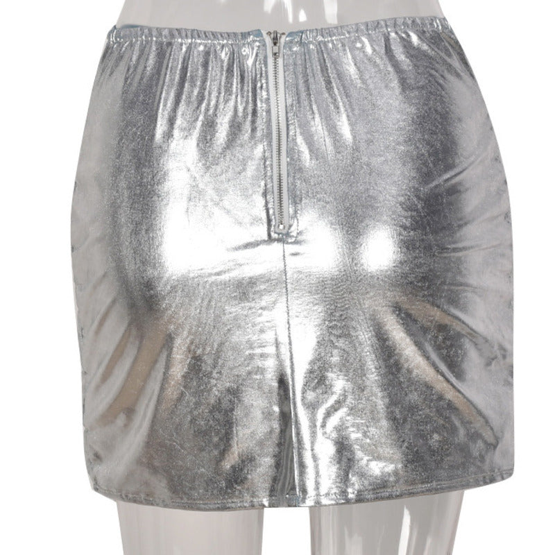 Silver Women's Puffer Skirt Metallic Shiny Solid Warm Quilted Mini - Horizon Bliss